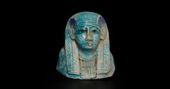 Ancient Egyptian Faience Pharaoh Head Bust Figurine, Late Period, c. 600–300 BC