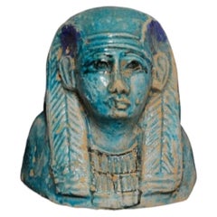 Ancient Egyptian Faience Pharaoh Head Bust Figurine, Late Period, c. 600–300 BC