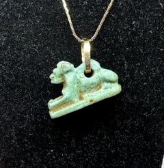 Ancient Egyptian Faience Sekhmet Lion Amulet Pendant Necklace 700-300 B.C. Gold