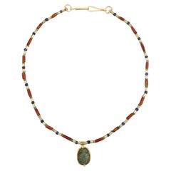 Antiker ägyptischer grüner Jaspis-Schal aus Ägypten mit Karneol, Türkis, Lapis, 20k Gold