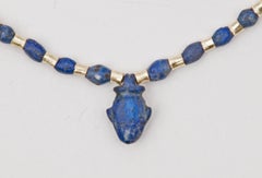 Ancient Egyptian Heart Pendant, Bicone Lapis Beads, 22k Gold Beads and Clasp