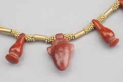 Ancient Egyptian Jasper, Carnelian Heart and Poppy Pendants with 20k Gold Beads