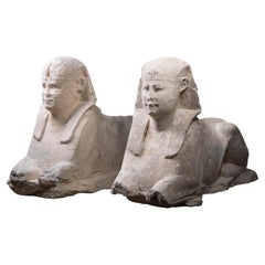 Vintage Ancient Egyptian Monumental Temple Sphinxes
