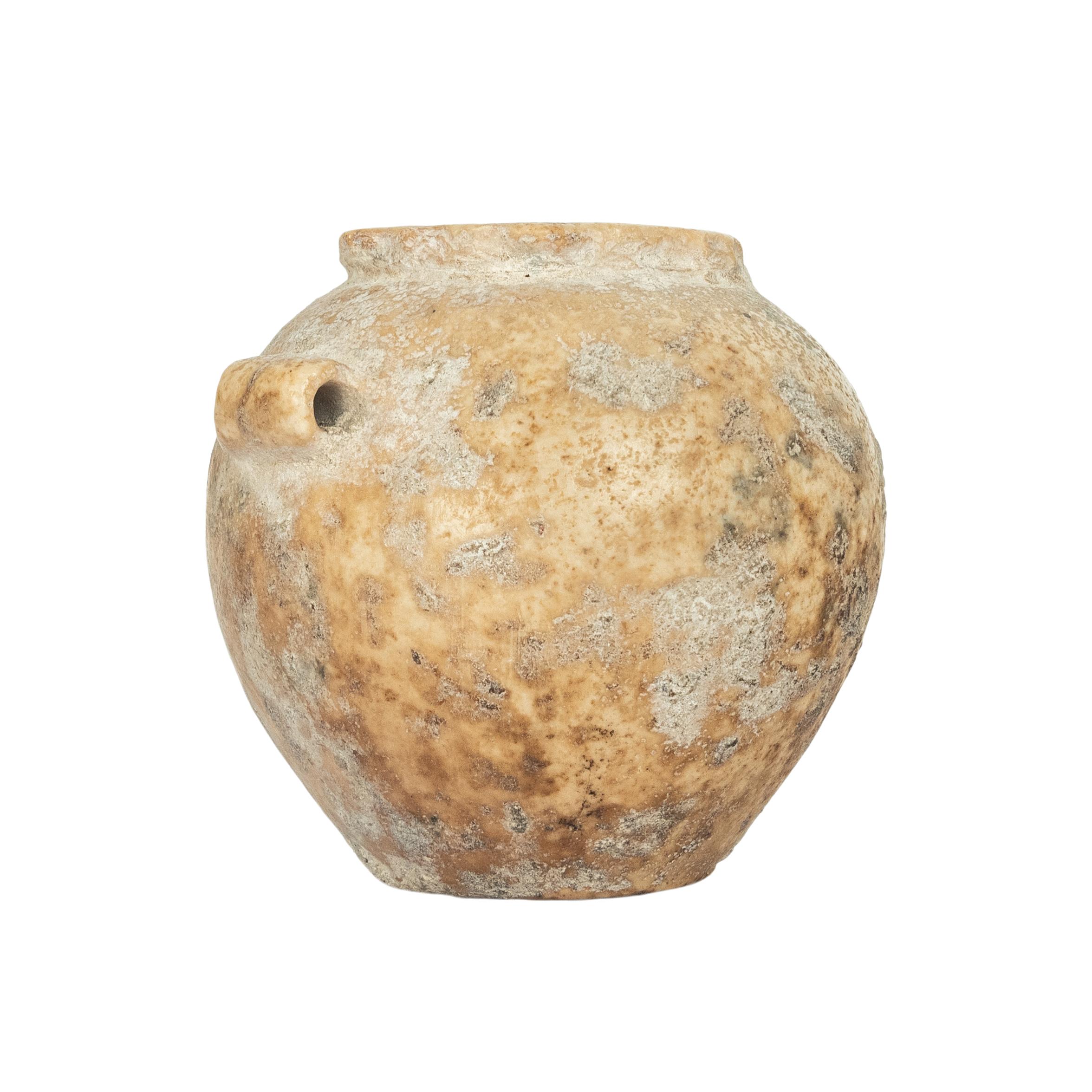 Ancient Egyptian Old Kingdom Miniature Lime Stone Vessel Jar 2600-2800 BCE In Good Condition For Sale In Portland, OR