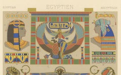 Ancient Egyptian Ornament Print – Color Lithograph of Symbols & Jewelry, c.1869