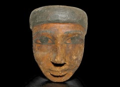 Ancient Egyptian Polychrome Wooden Funerary Mask Fragment