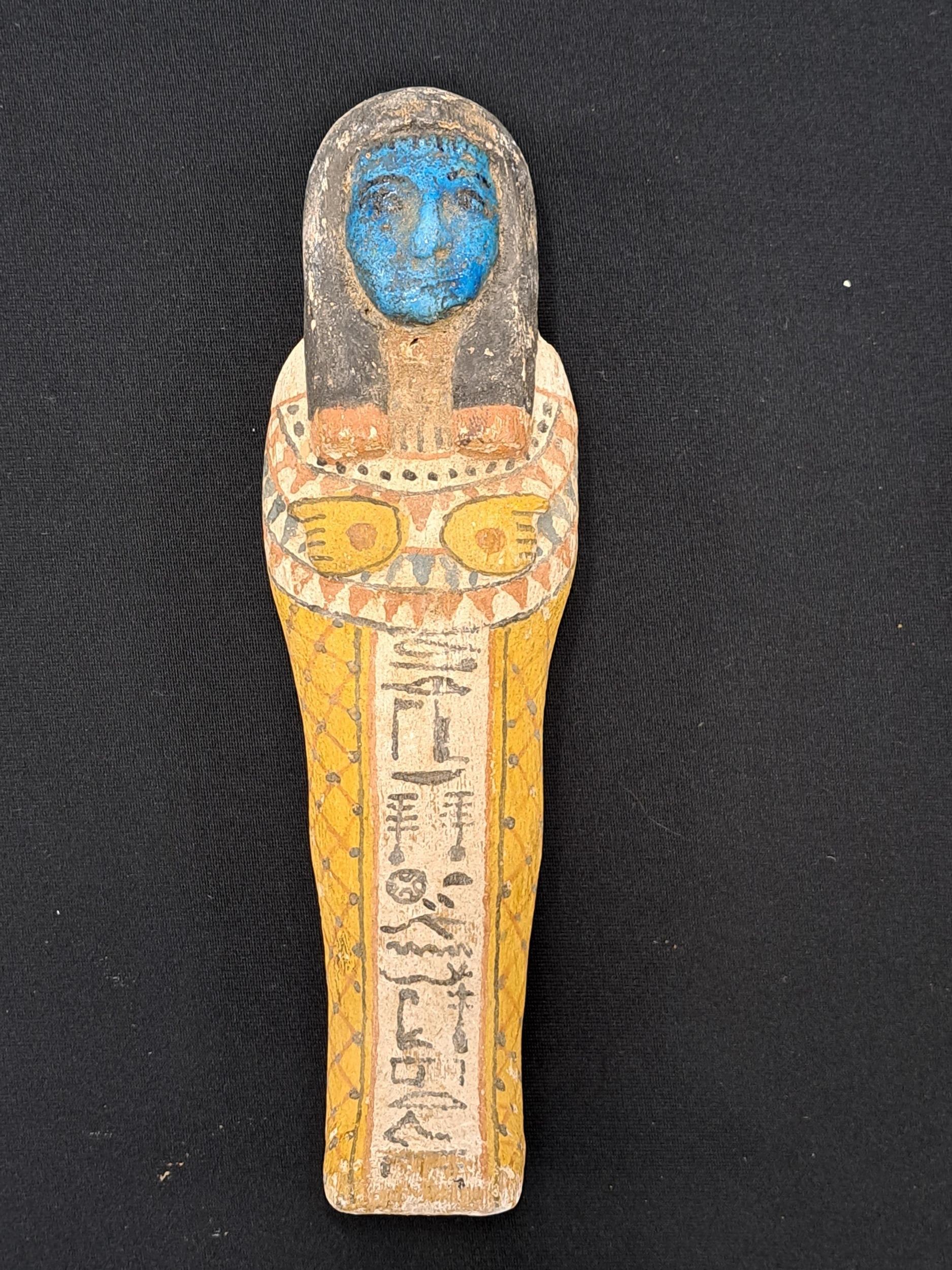 Ancient Egyptian Polychromed Ushabti New Kingdom, Ramesside Dynasty 1292-1185 BC For Sale 2