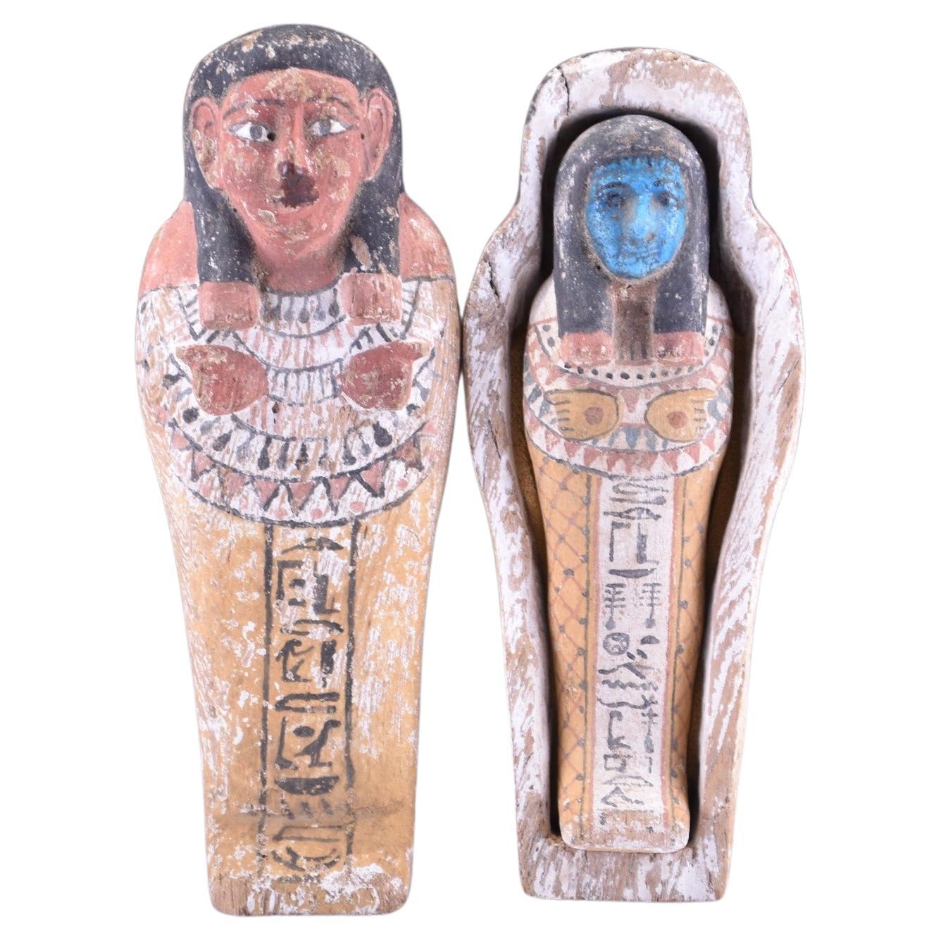 Ancient Egyptian Polychromed Ushabti New Kingdom, Ramesside Dynasty 1292-1185 BC For Sale