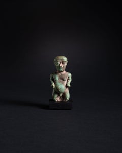 Ancient Egyptian Protective Amulet of the god Pataikos in Blue-Green Faience