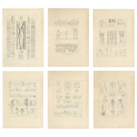Ancient Egyptian Reliefs & Hieroglyphs, Denon Voyage Egypt, 6 Engravings 1802