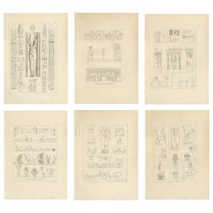 Ancient Egyptian Reliefs 
Hieroglyphs, Denon Voyage Egypt, 6 Engravings 1802
