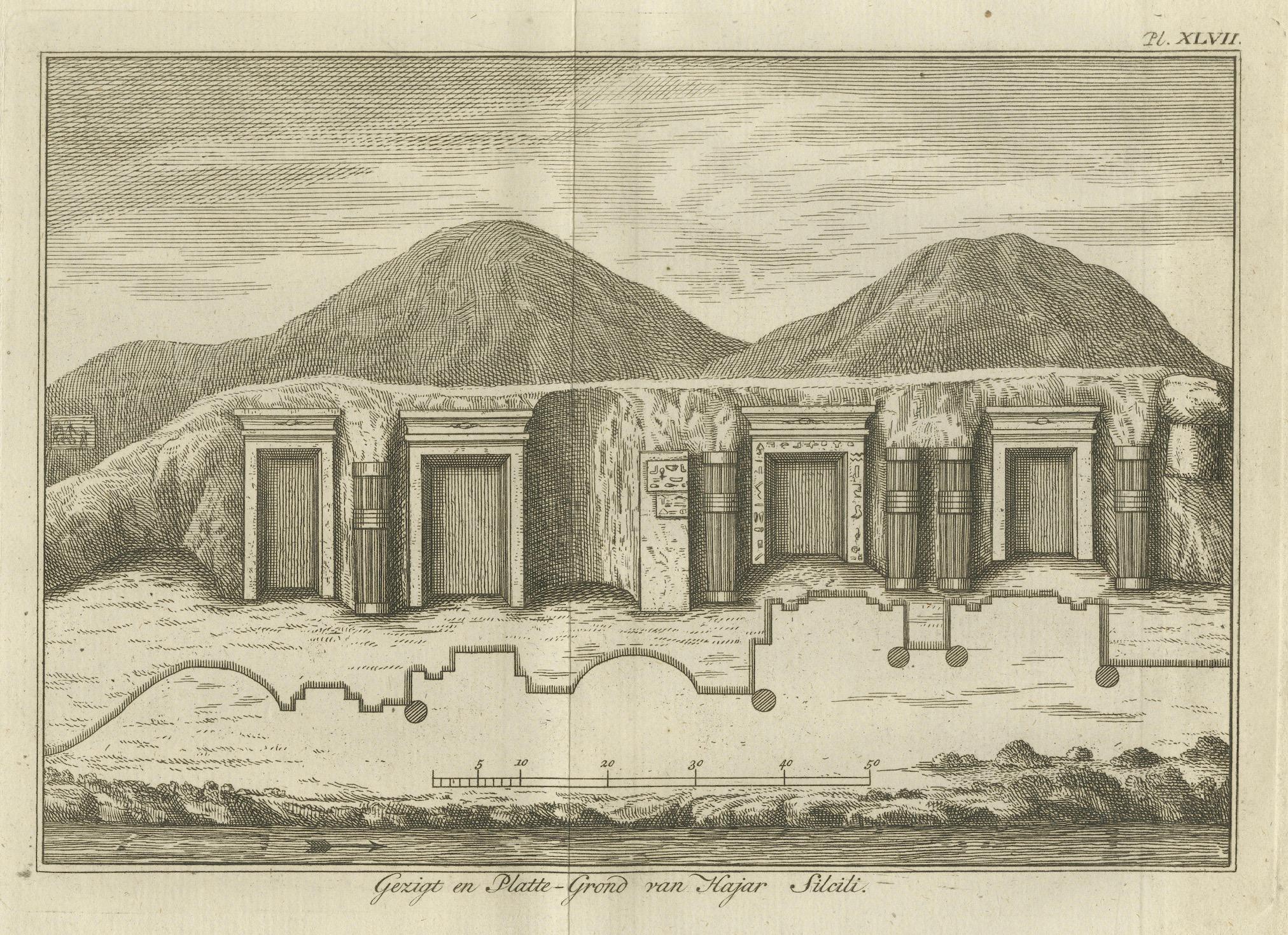 Altägyptische Felsengräber bei Hajar Silsili - 1776 niederländischer Stich von Pococke (Graviert) im Angebot