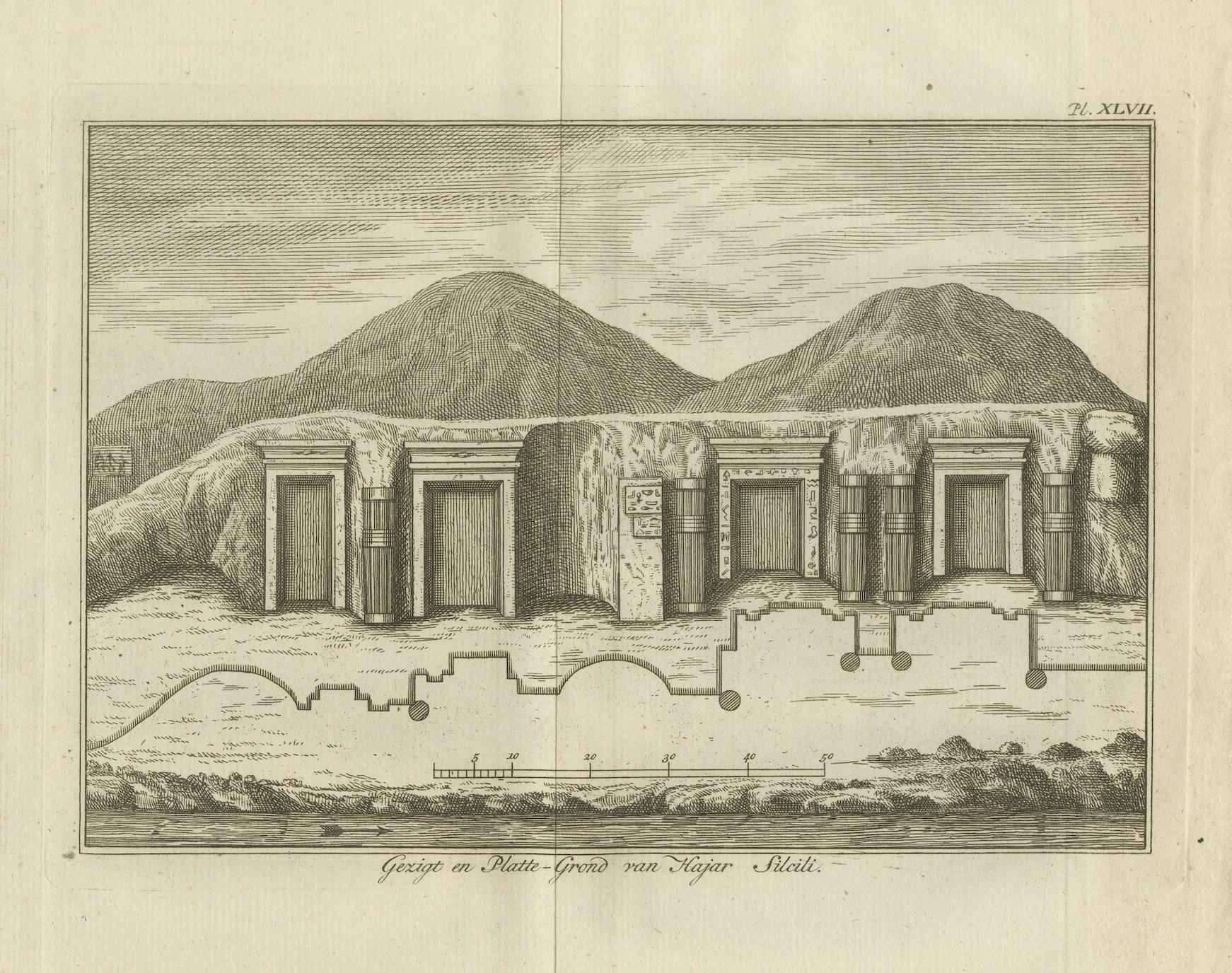 Altägyptische Felsengräber bei Hajar Silsili - 1776 niederländischer Stich von Pococke im Zustand „Gut“ im Angebot in Langweer, NL