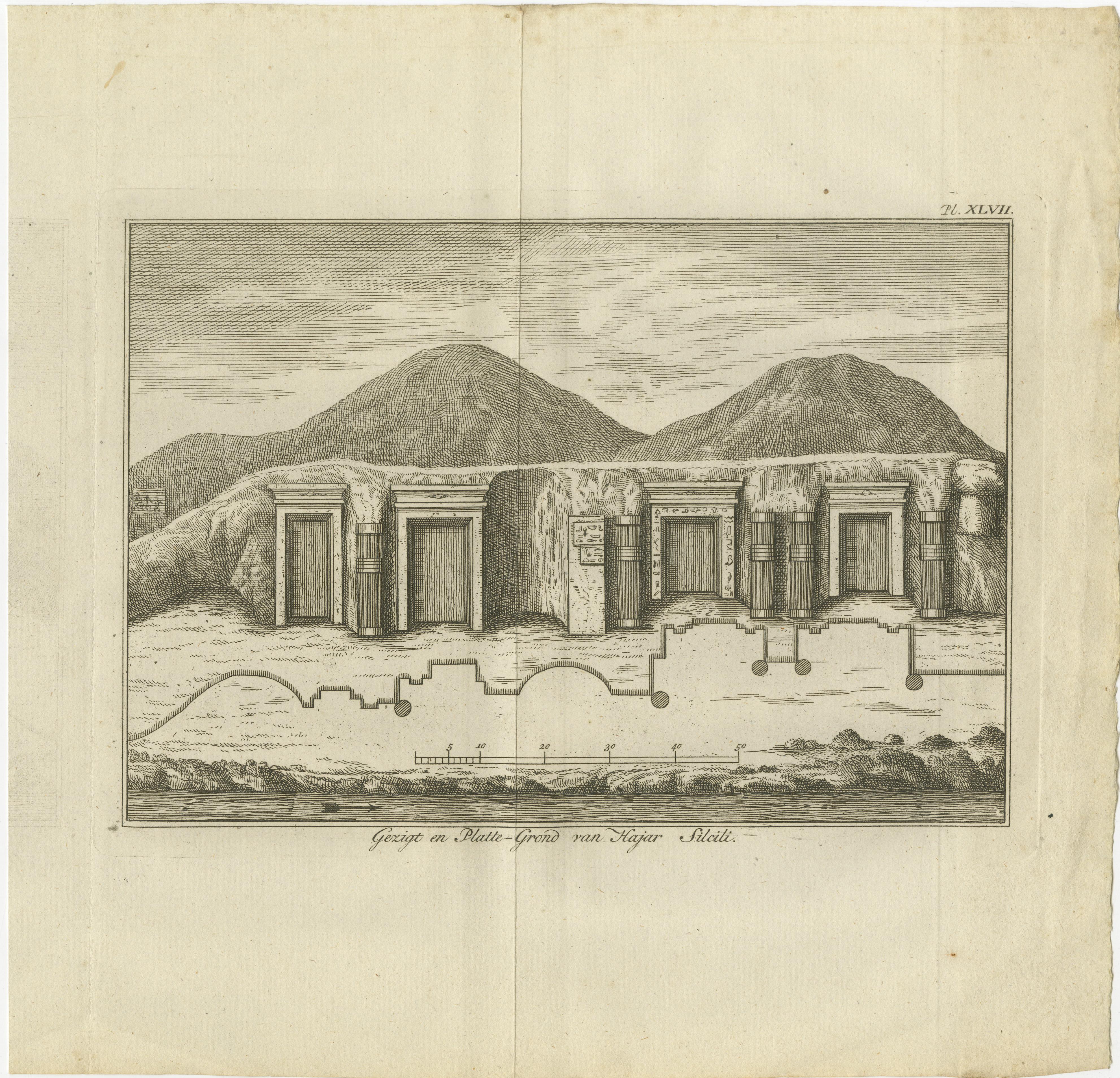 Altägyptische Felsengräber bei Hajar Silsili - 1776 niederländischer Stich von Pococke (18. Jahrhundert) im Angebot