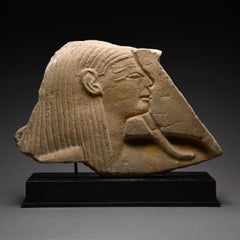 Ancient Egyptian Sandstone Relief of a Bearded Deity