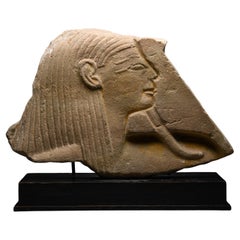 Ancient Egyptian Sandstone Relief of a Bearded Deity
