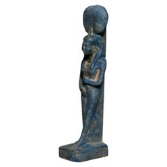 Ancient Egyptian Style Blue Faience Figure of Isis with Solar Crown