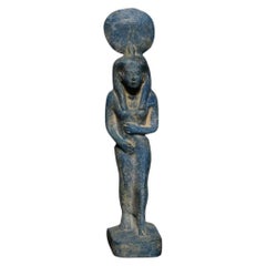 Ancient Egyptian Style Blue Faience Figure of Isis with Solar Crown