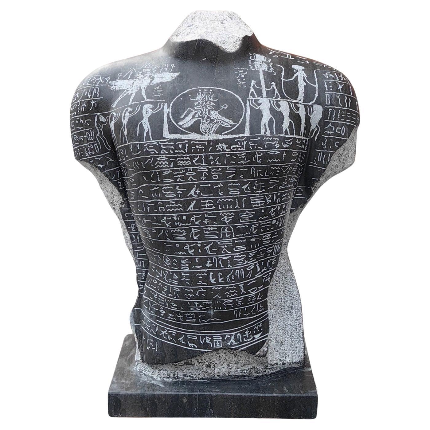 Ancient Egyptian Style Marble Hand-Carved Bust, 20th Century  In Excellent Condition For Sale In Southall, GB