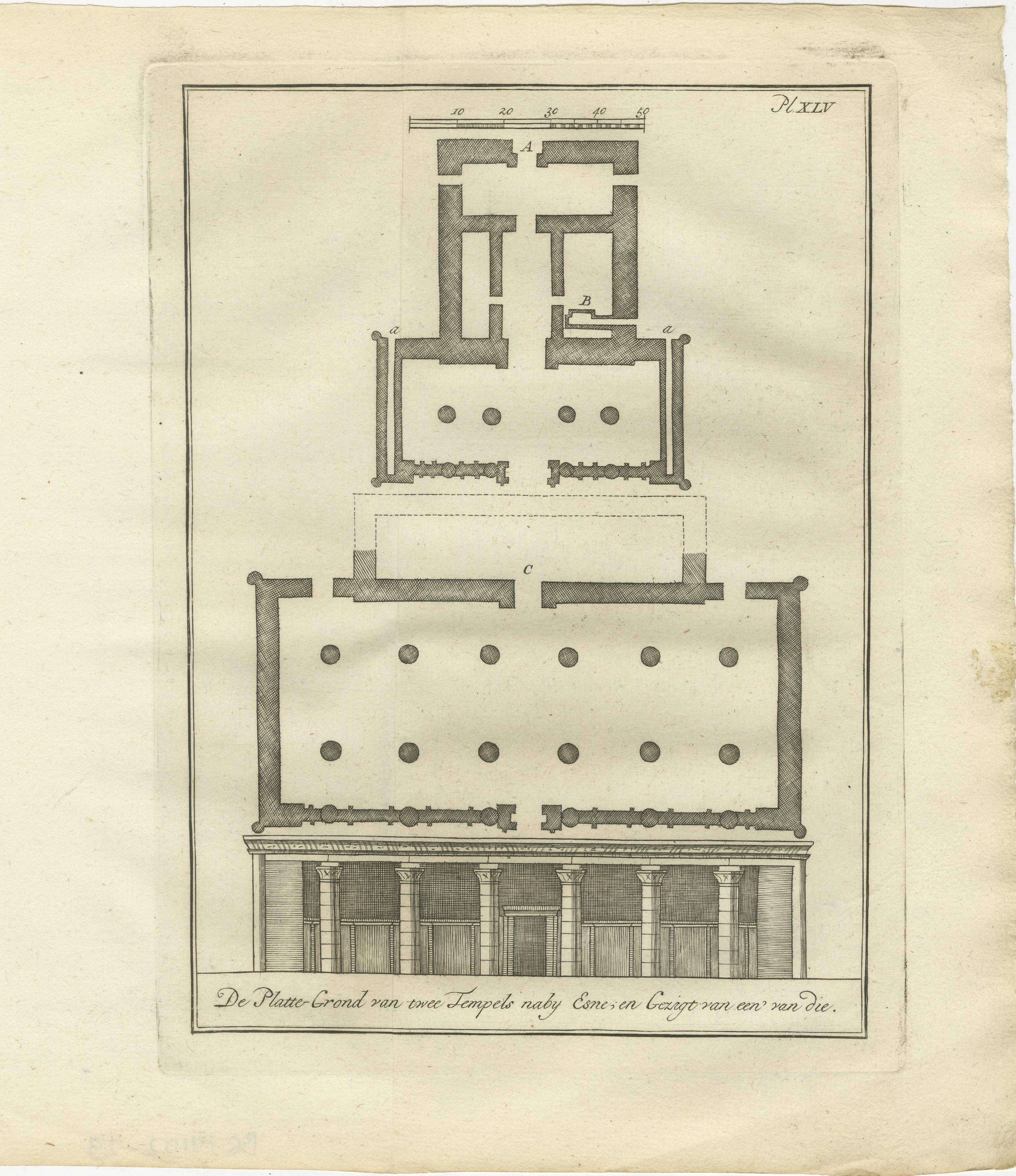 Plans des temples de l'Égypte ancienne - Edfou, Erment, Esna et Thèbes, c.1776 Gravures

Cette série de trois gravures architecturales finement détaillées illustre les plans et les élévations de temples importants de l'Égypte ancienne, notamment