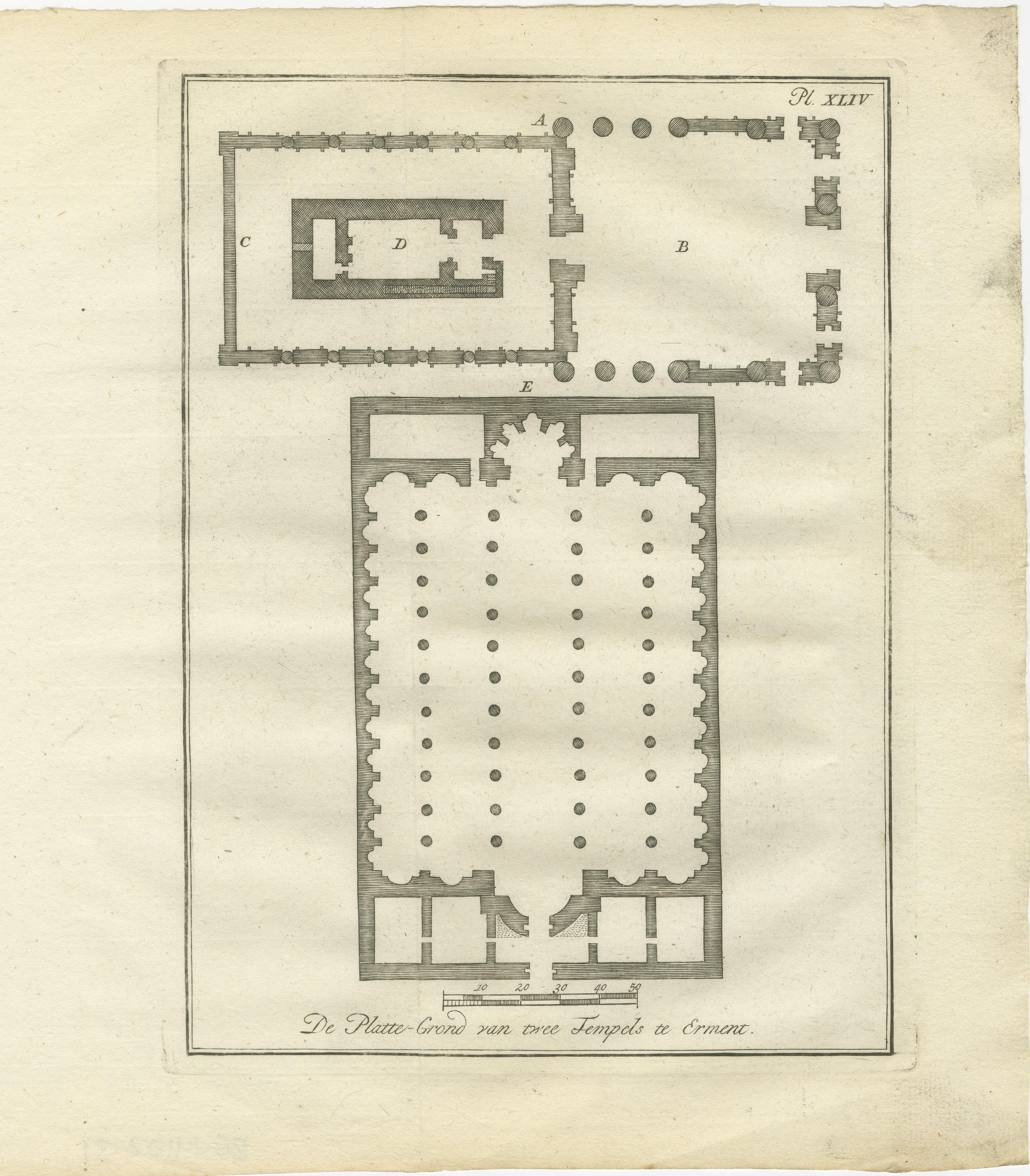 Gravé Plans des temples de l'Égypte ancienne - Edfou, Erment, Esna et Thèbes, c.1776 Gravures en vente
