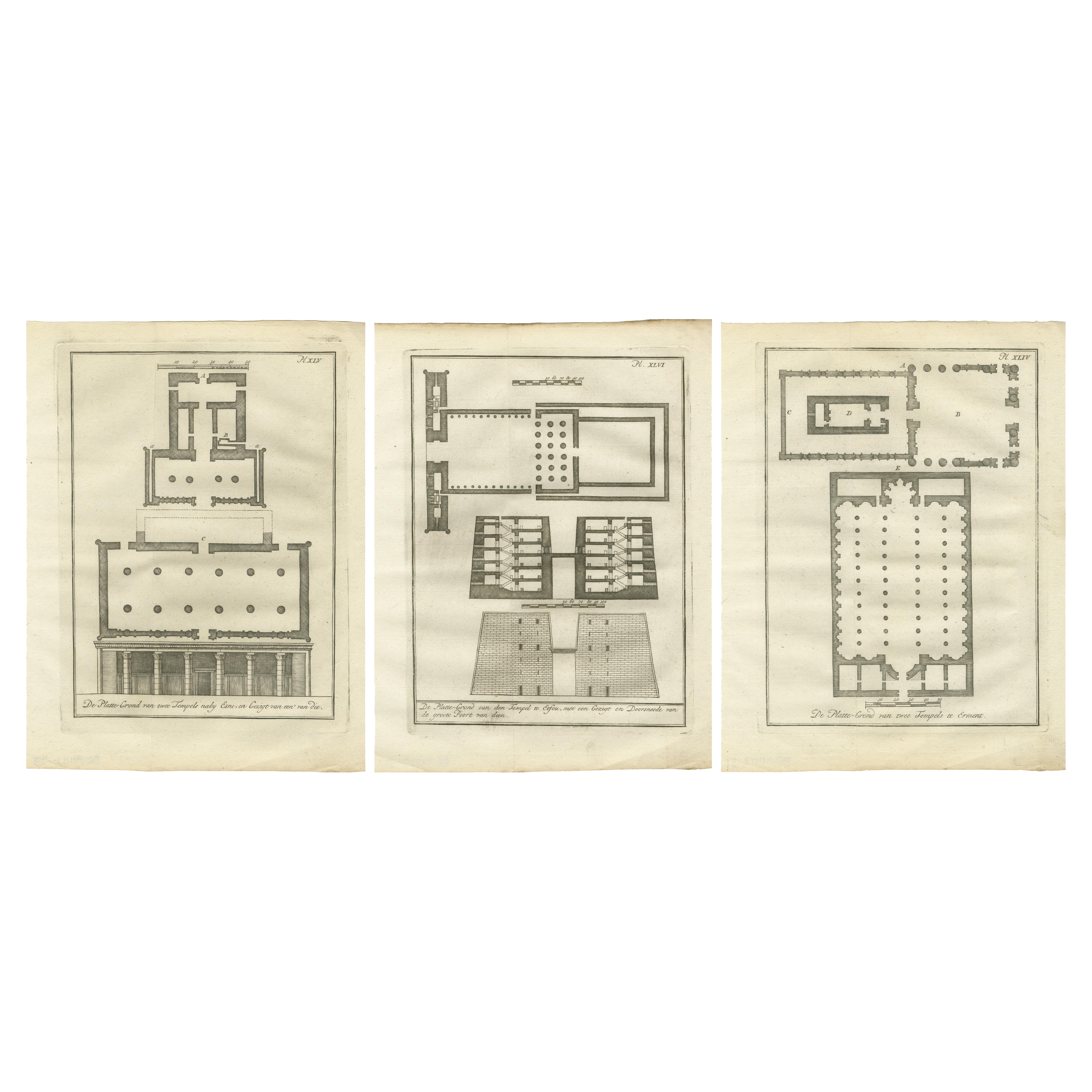 Altägyptische Tempelpläne - Edfu, Erment, Esna & Theben, ca. 1776 Stiche