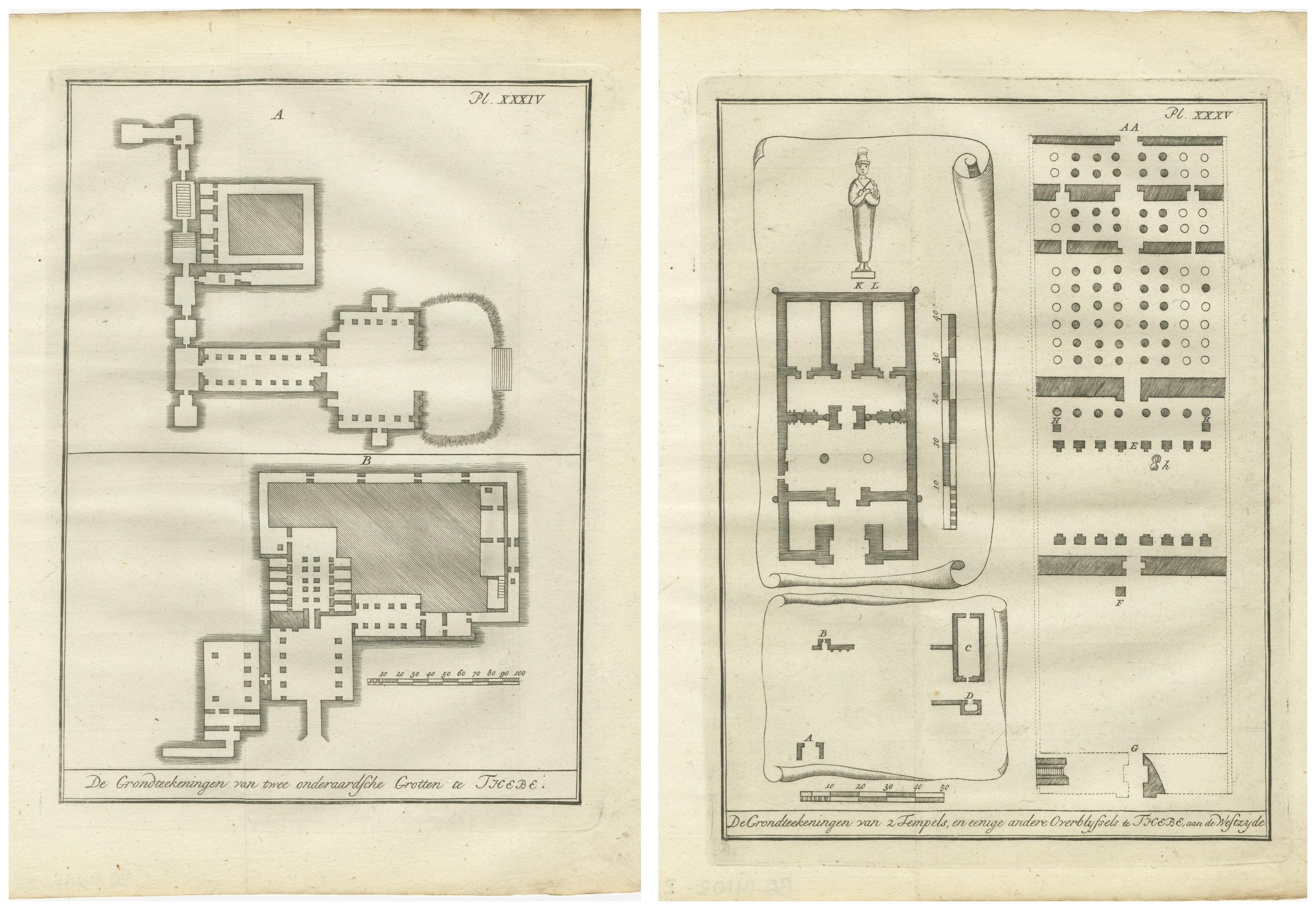 Gravé Plans du sol des temples et tombes de l'Égypte ancienne - Thèbes, c.1790 Gravures en vente