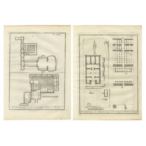 Ancient Egyptian Temple & Tomb Ground Plans – Thebes, c.1790 Engravings
