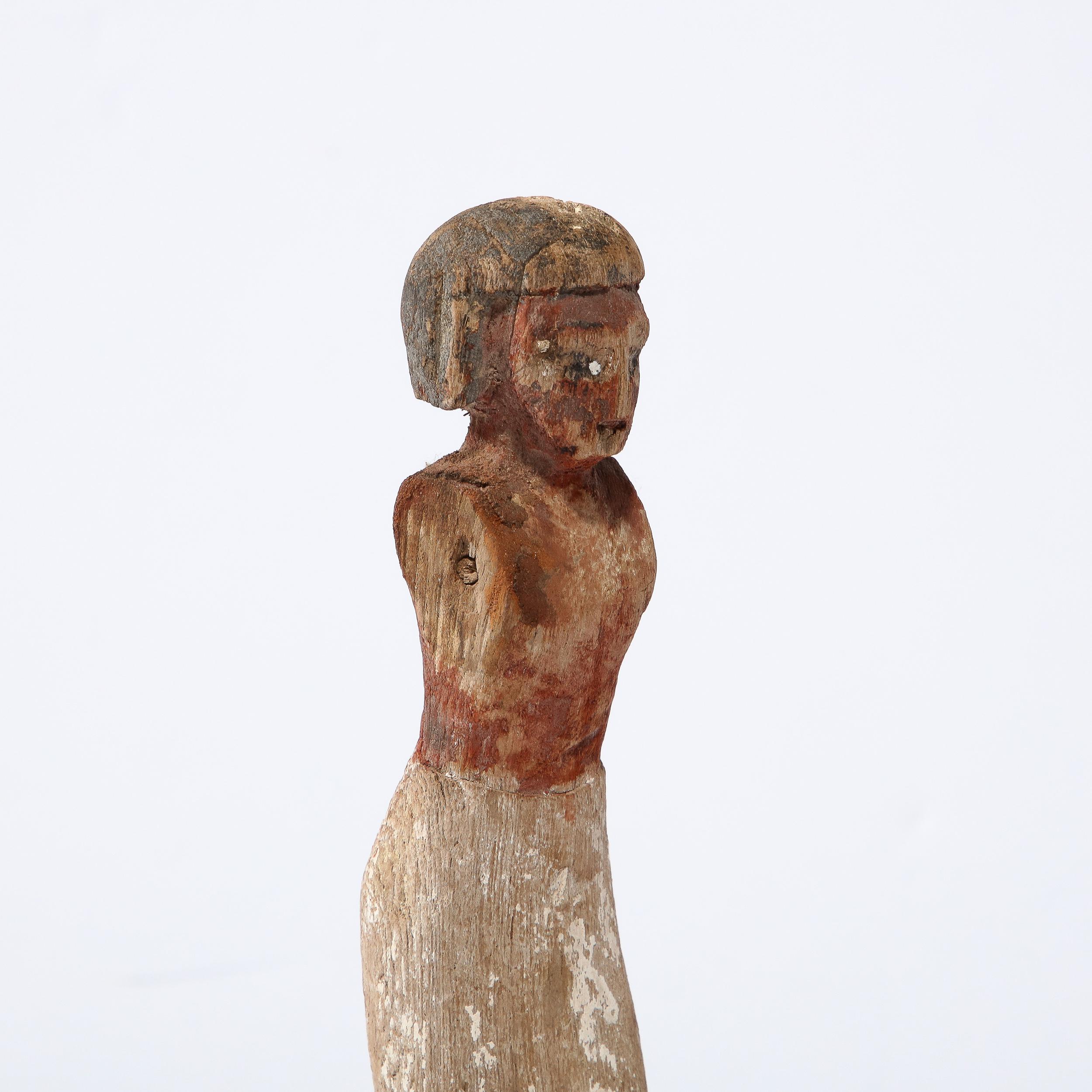 Ancient Egyptian Tomb Oarsman in Painted Wood In Good Condition In New York, NY