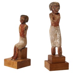 Ancien orfèvre égyptien - Bougeoir en bois peint