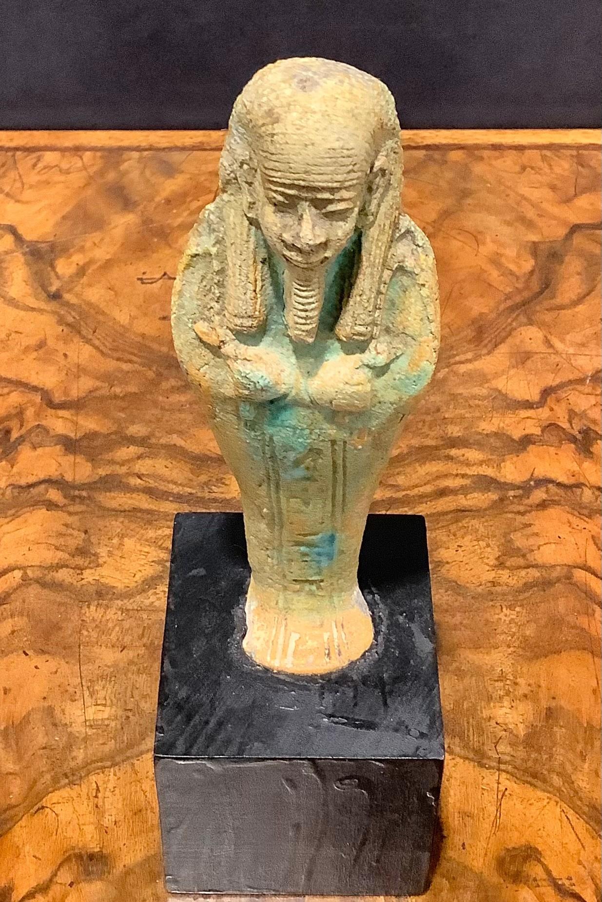 18th Century and Earlier Ancient Egyptian Turquoise Glazed Faience Ushabti of the 26th Dynasty For Sale