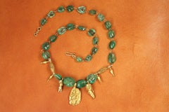 Ancient Emerald & Gold Charm Artifact Beaded Necklace with Provenance