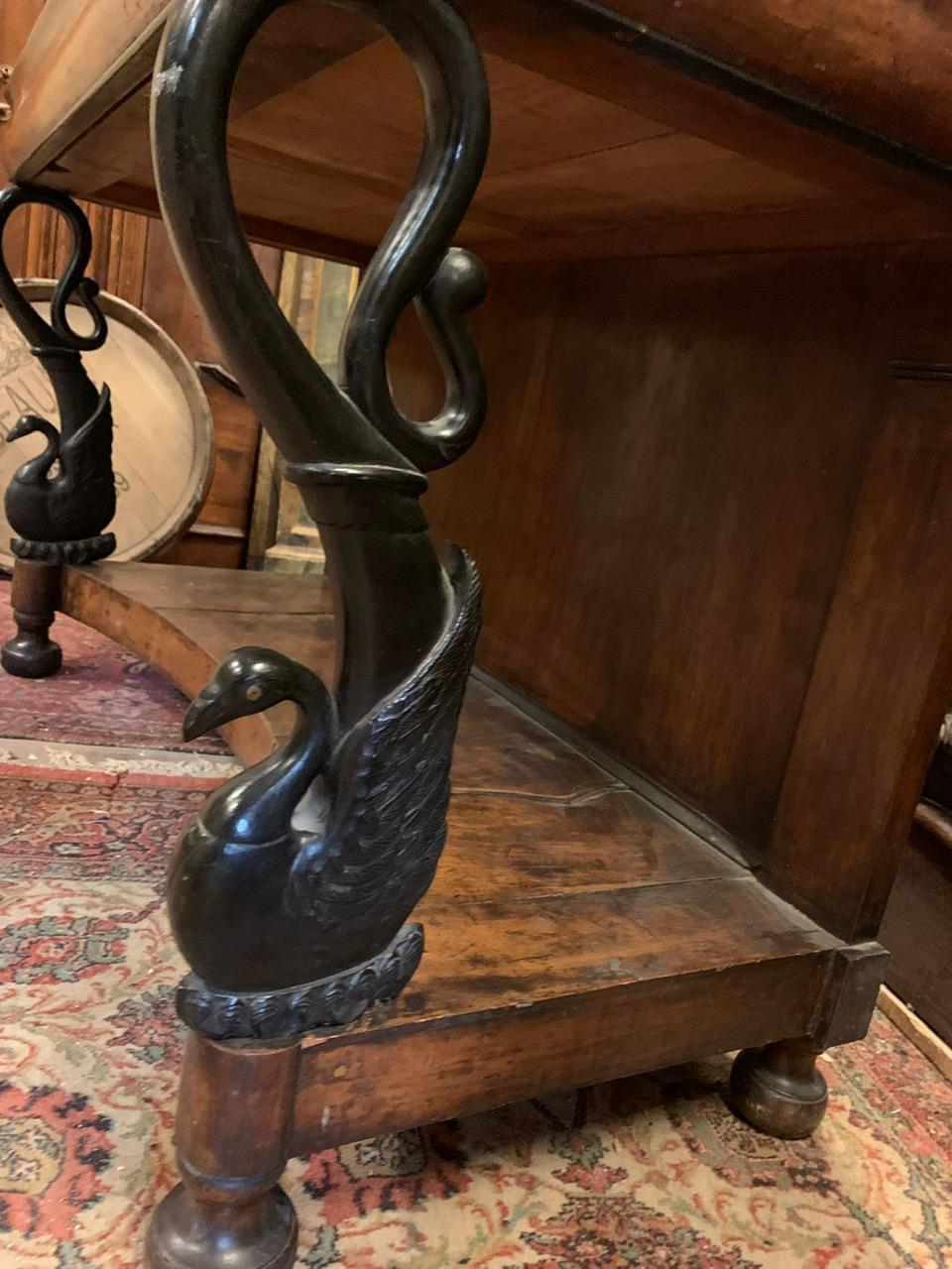 Hand-Carved Ancient Empire console, in walnut root with carved swans, Italy