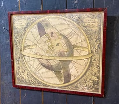 Grabado antiguo, mapa de la tierra con el zodiaco en círculo