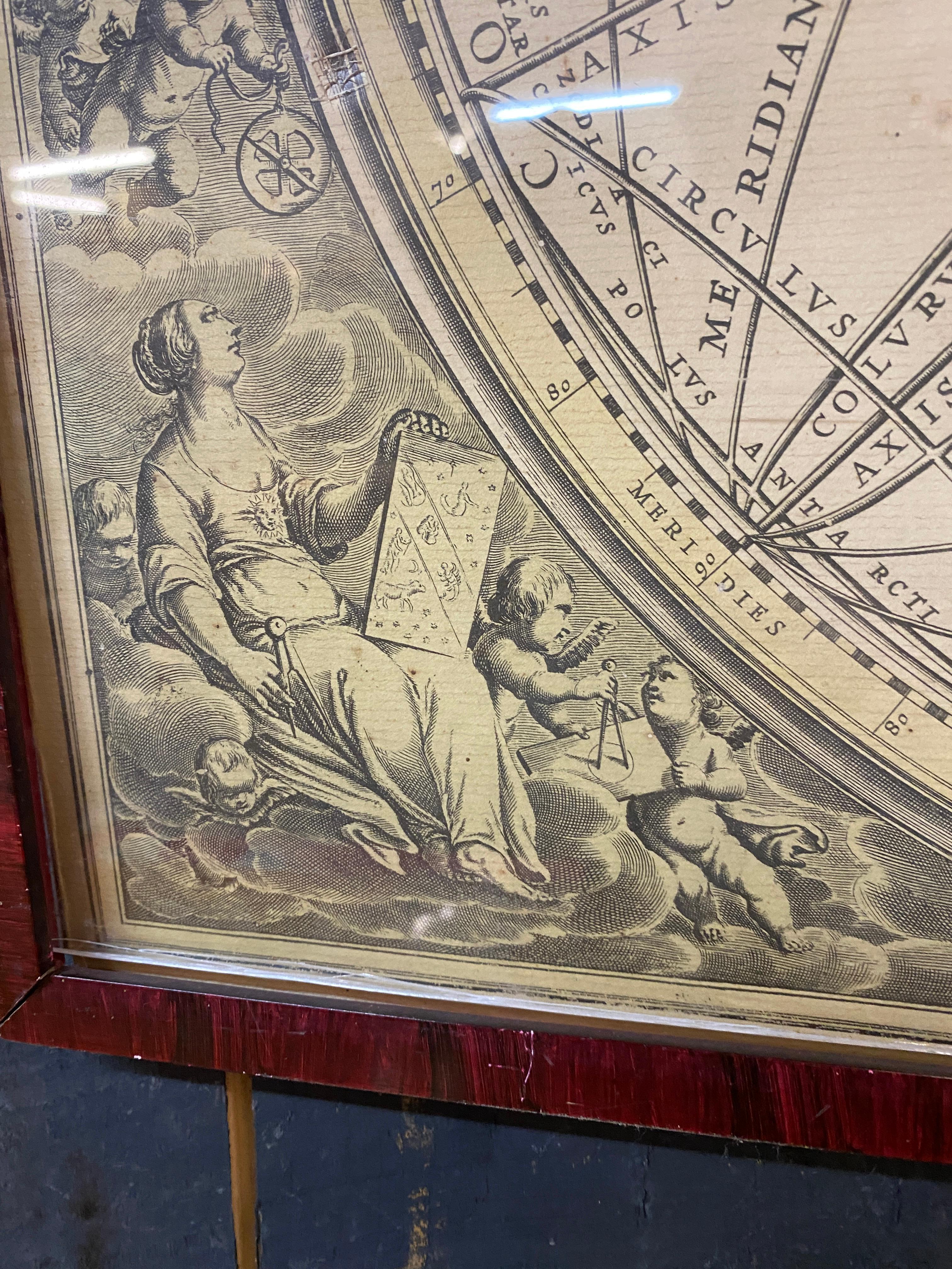 18th Century and Earlier Ancient engraving, map of the earth with circling zodiac  For Sale