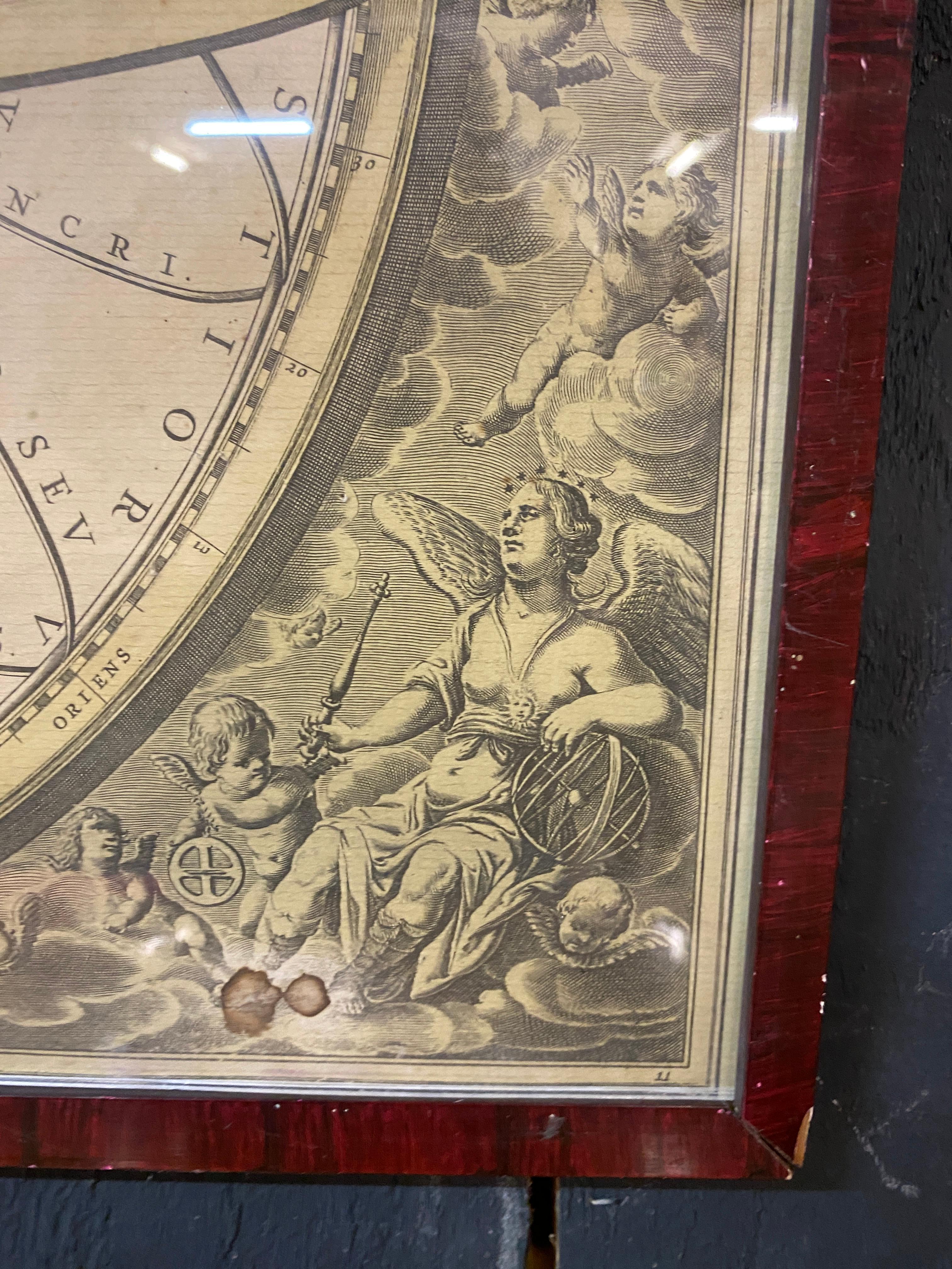 Papier Gravure ancienne, carte de la terre avec cercle du Zodiac  en vente