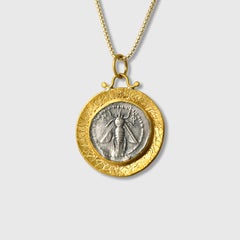Ancient Ephesus Queen Bee Tetradrachm Coin Replica Pendant, 24K Gold & Silver