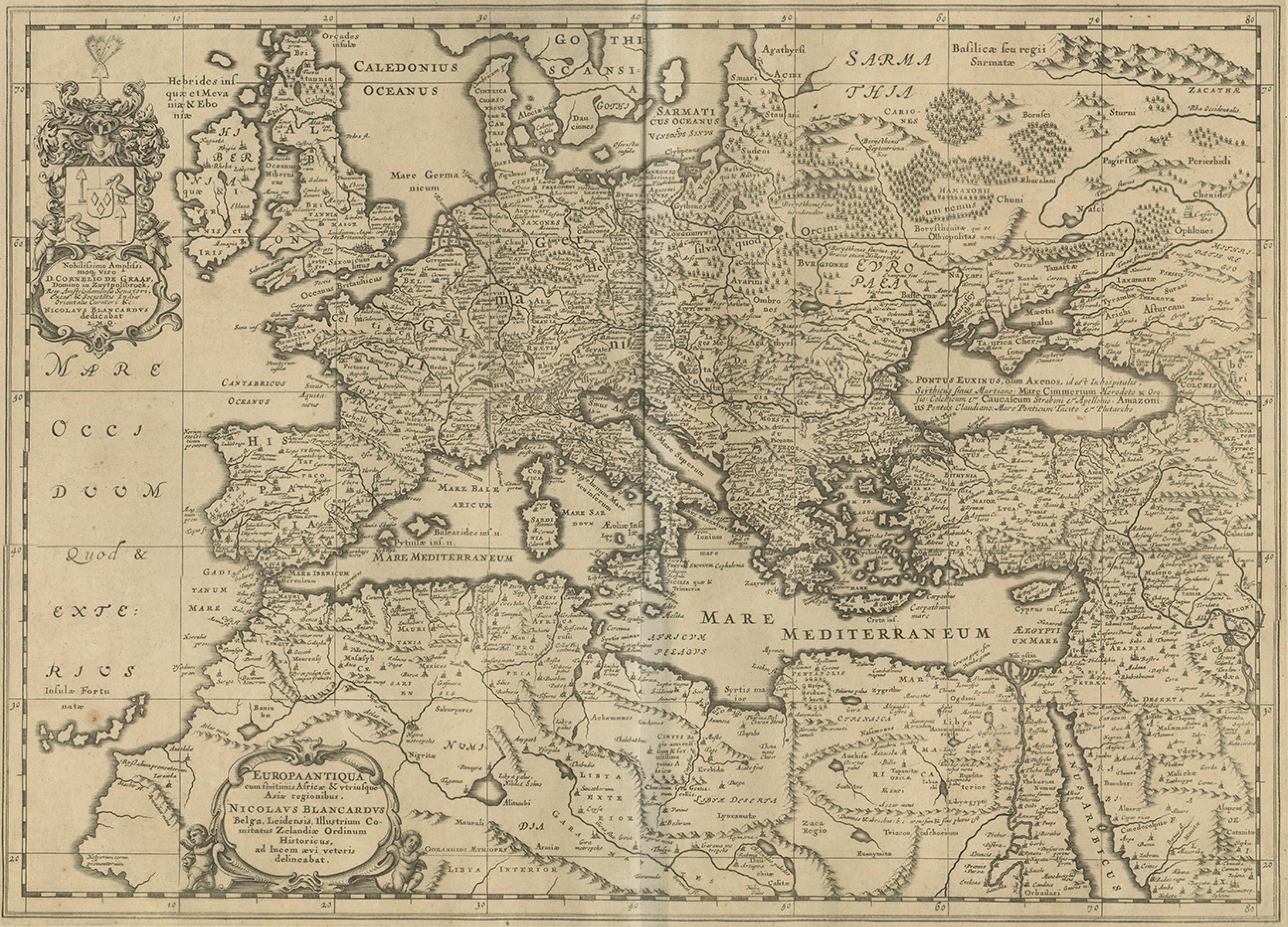 Ancient Europe Map 1652, Europa Antiqua – Nicolas Blancardus, Roman World