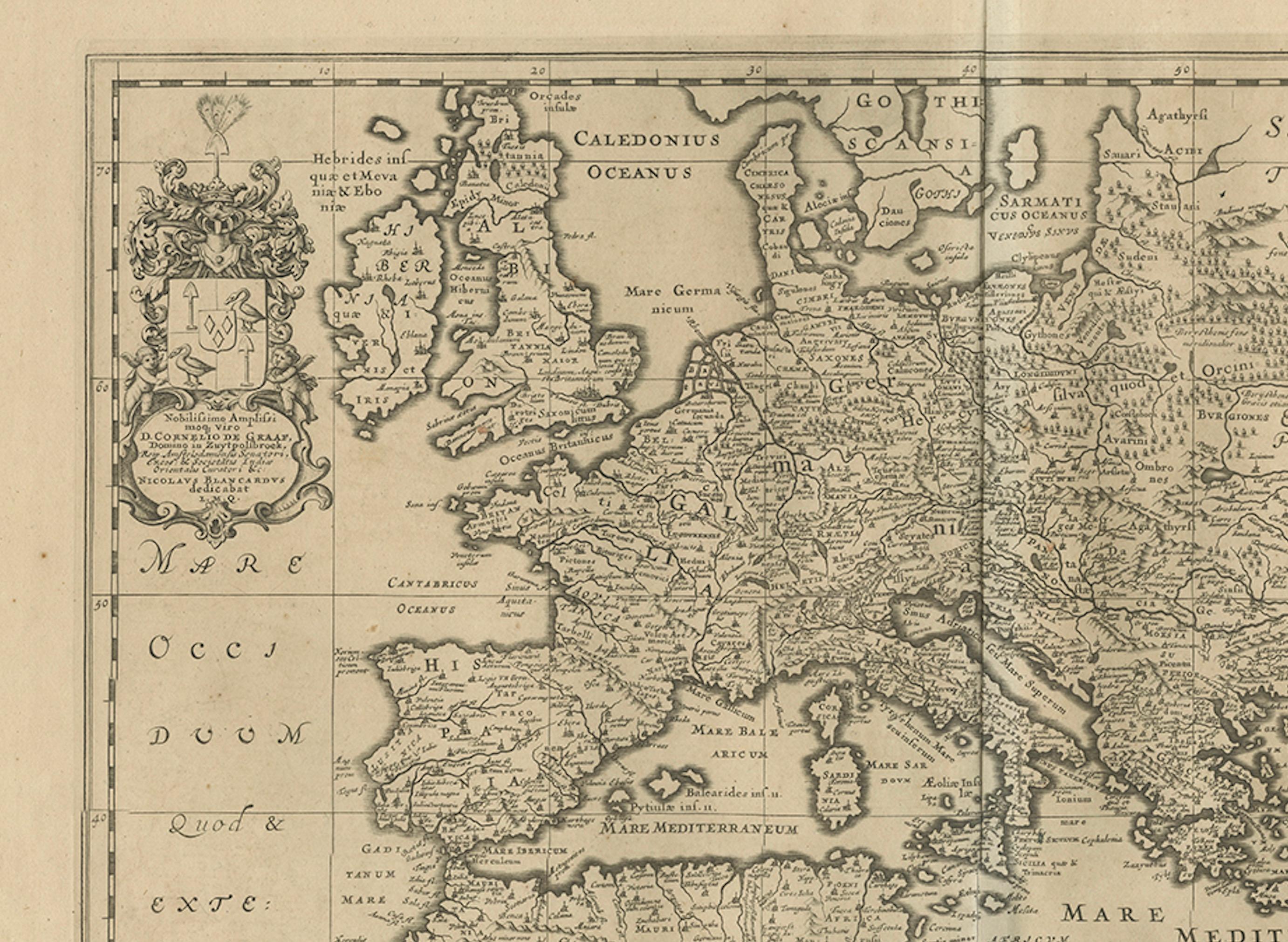 Ancient Europe Map 1652, Europa Antiqua – Nicolas Blancardus, Roman World