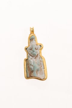 Ancient Faience Cat (pendant) Trimmed w 21k Gold
