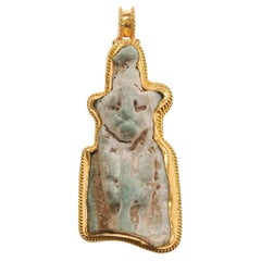 Ancient Faience Cat (pendant) Trimmed w 21k Gold