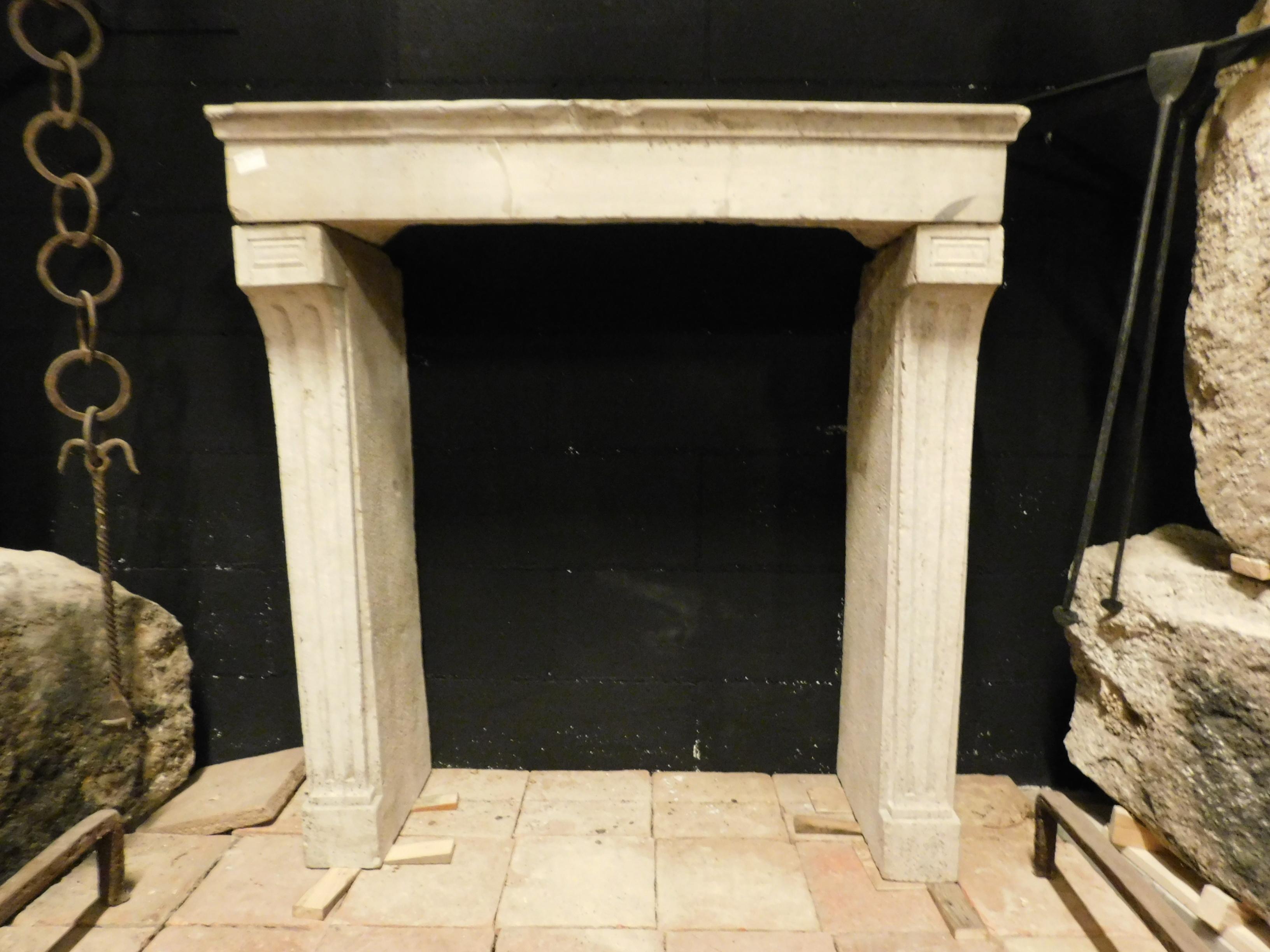 French Ancient Fireplace Mantel in Beige Burgundy Stone, 19th Century, France For Sale