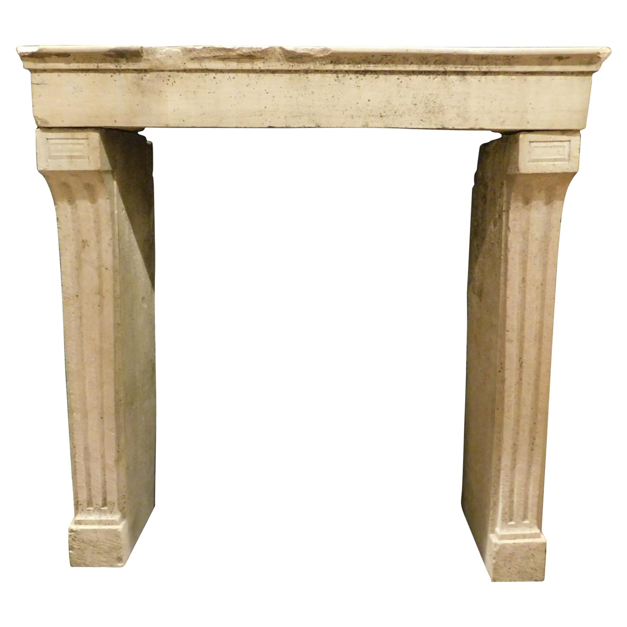 Ancient Fireplace Mantel in Beige Burgundy Stone, 19th Century, France For Sale