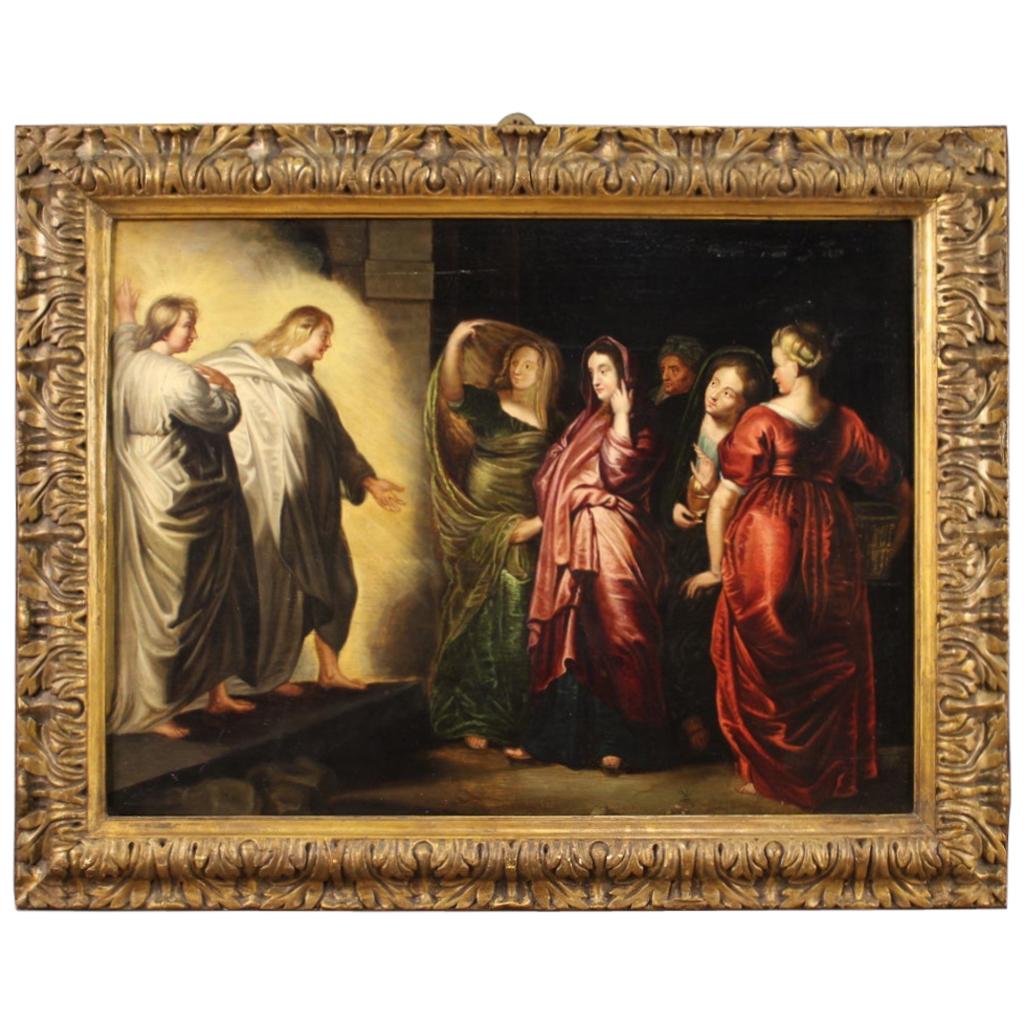 Ancient Flemish Religious Painting Holy Women at the Sepulchre, 17th Century For Sale