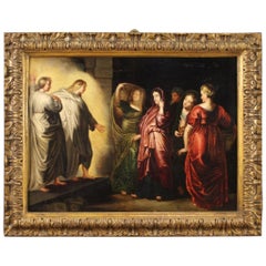 Ancient Flemish Religious Painting Holy Women at the Sepulchre, 17th Century