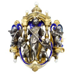 Broche ancienne Froment-Meurice en or, argent, émail et perles