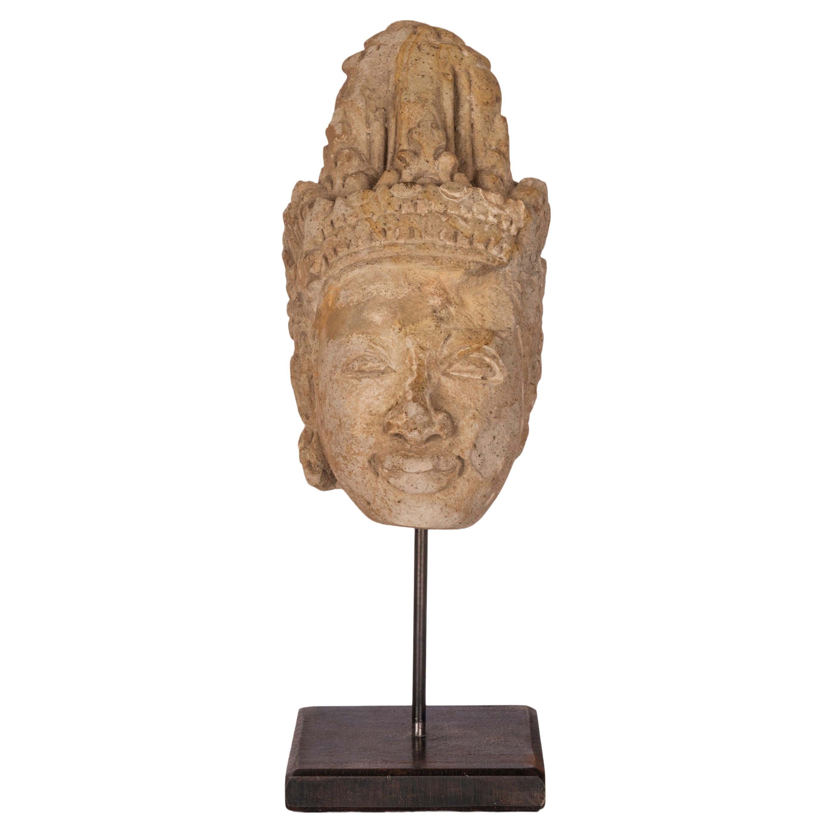Ancient Gandharan Carved Stucco Greco Buddhist Bodhisattva Head Bust 400-500 CE For Sale