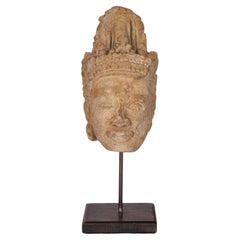 Antique Ancient Gandharan Carved Stucco Greco Buddhist Bodhisattva Head Bust 400-500 CE