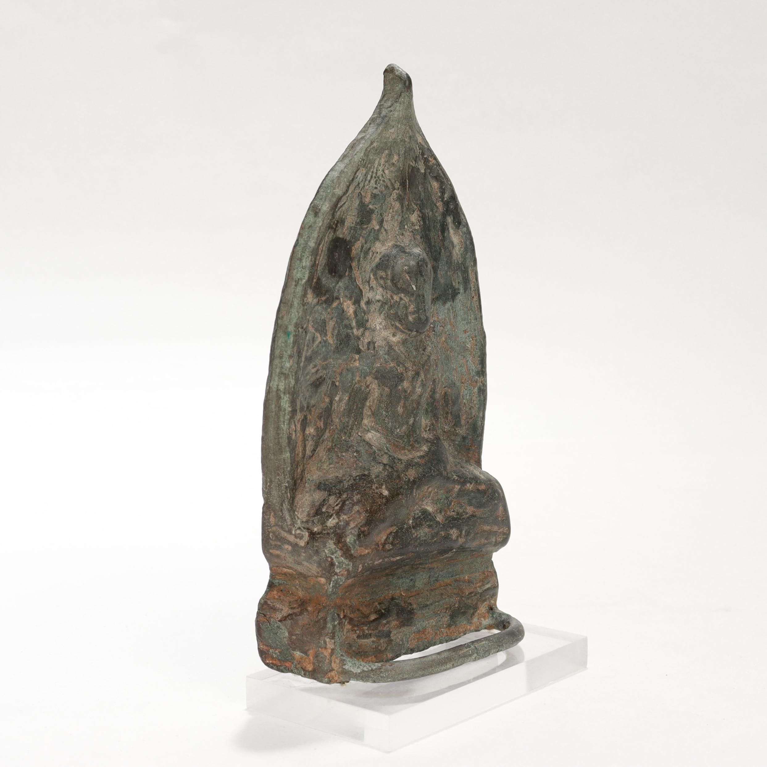 Ancient Gandharan Large Bronze Figural Seated Buddha Tsatsa Casting Mold For Sale 5