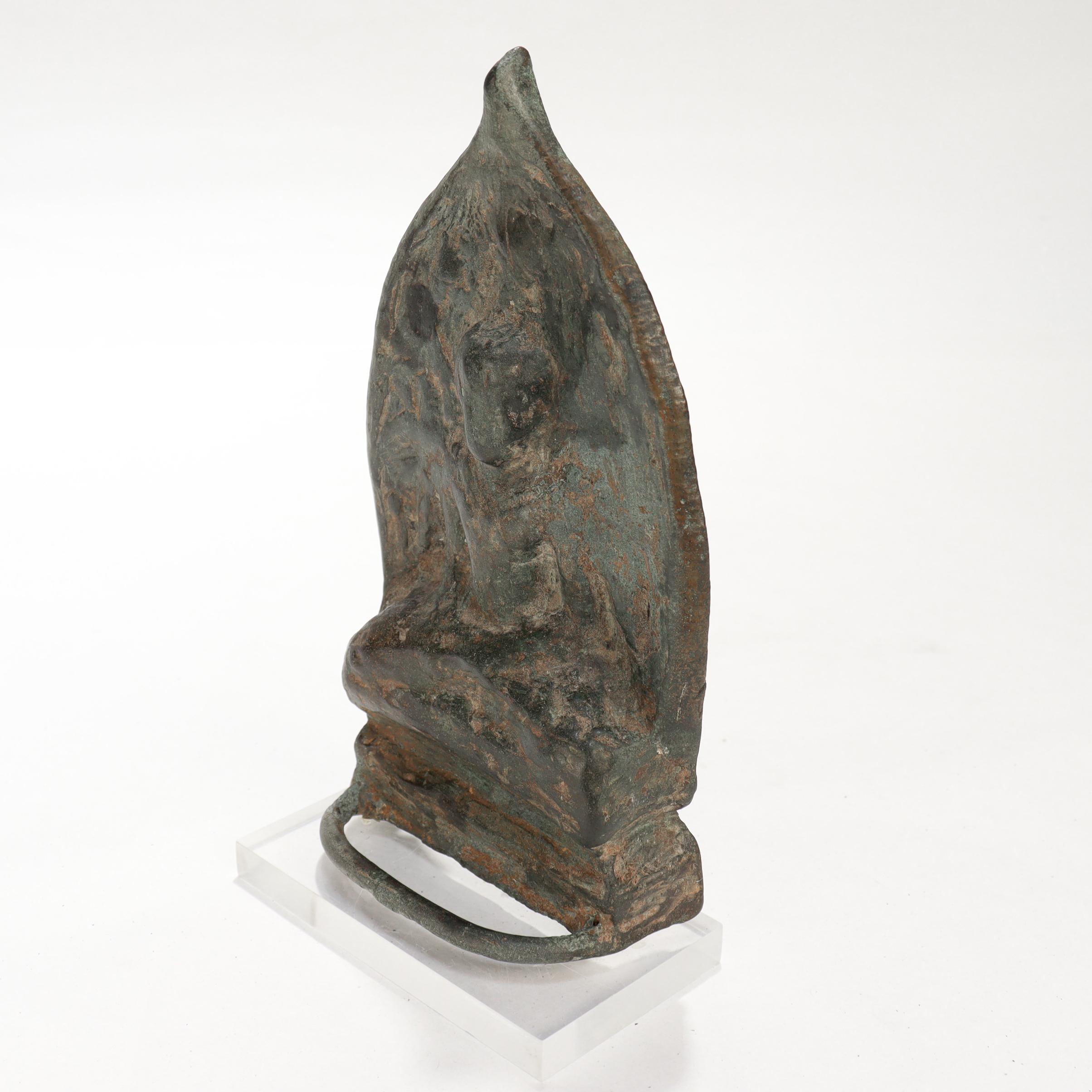 Ancient Gandharan Large Bronze Figural Seated Buddha Tsatsa Casting Mold For Sale 7